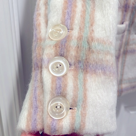 For Love And Lemons Size Large Cream Pastel Plaid Oversized Blazer Pea coat L - Picture 12 of 14
